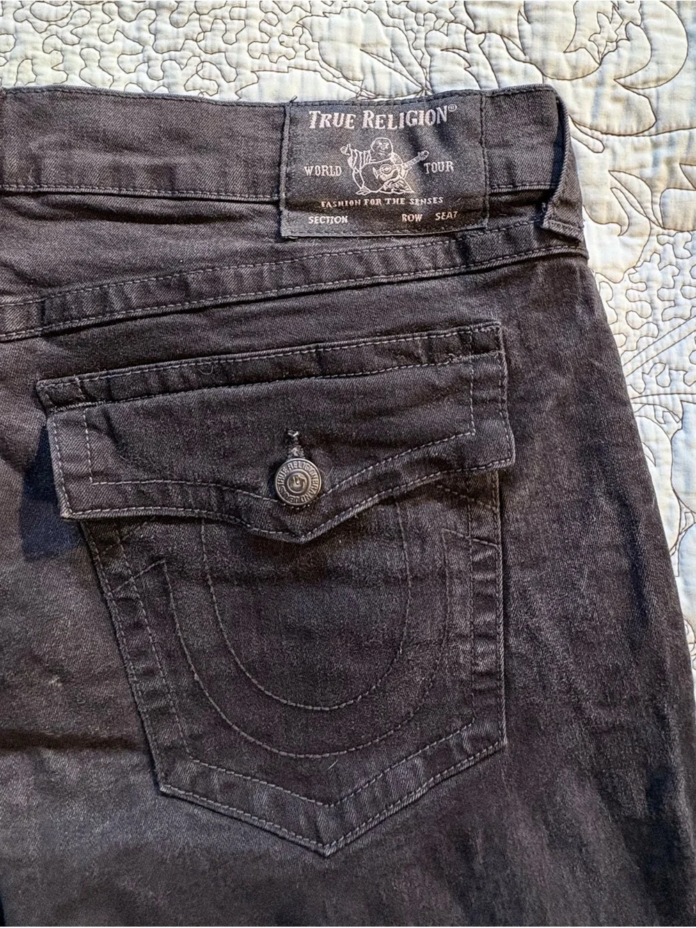 True Religion Ricky Made in USA Relaxed Straight Jeans Black Wash Denim Sz 40🧡